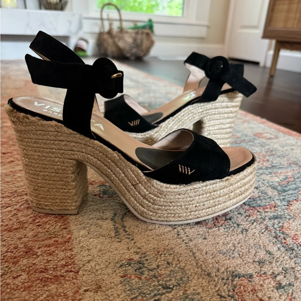 VISCATA Jana Black Suede Platform Espadrille Sandals Size 39 (8.5)
